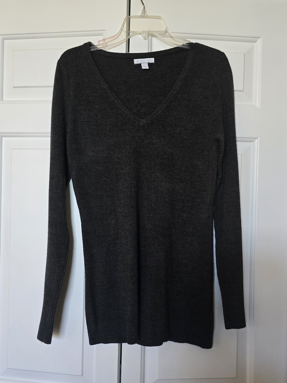 New York & Company Charcoal V-Neck Slim Knit Sweater